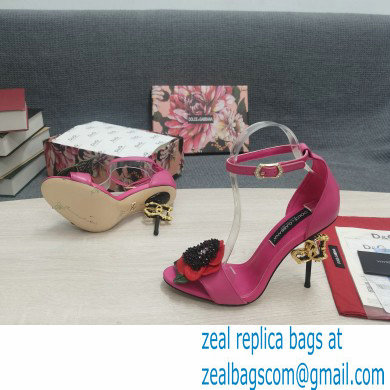 Dolce  &  Gabbana DG Logo Heel 10.5cm Black Red Roses Sandals Fuchsia 2022